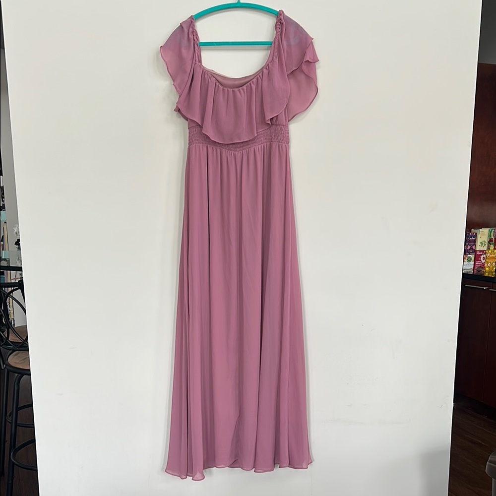 Elegant Pink Ruffle Maxi Dress